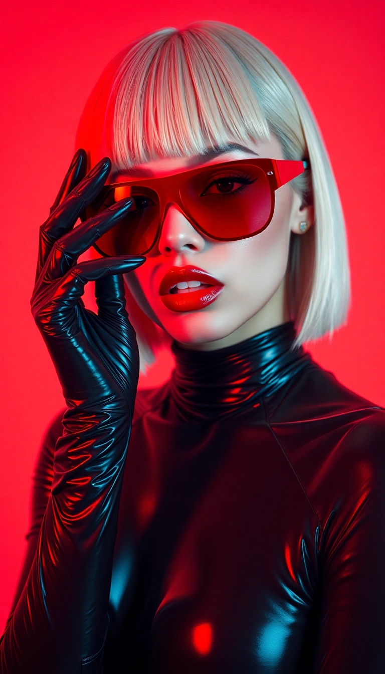 Free Y2K Woman Fashion Model in Black and Red iPhone Captivating Wallpaper